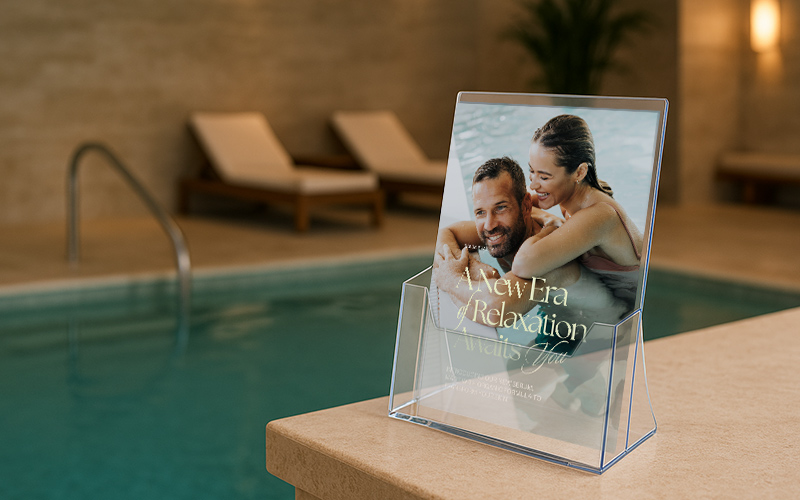 Table-top brochure holder made of acrylic