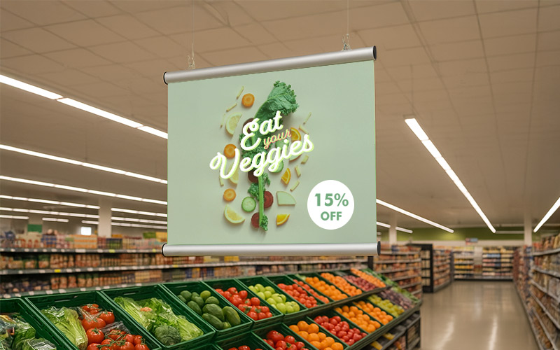 Poster hangers for displaying suspended posters.