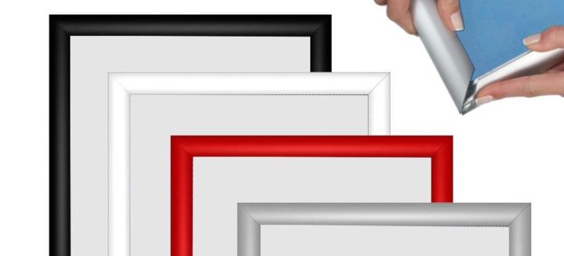 Mitre corner snap frame - simply open all 4 sides of the frame to change the graphic