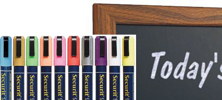 Black chalk board with chalk pen writing set