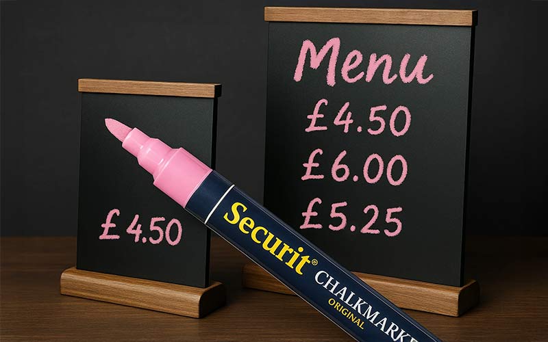 Black chalk board with chalk pen writing set