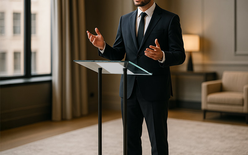 Low cost lectern with a ring binder for optional catalogue display