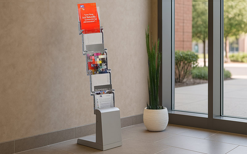 Floor stand for display of a single stack of leaflets