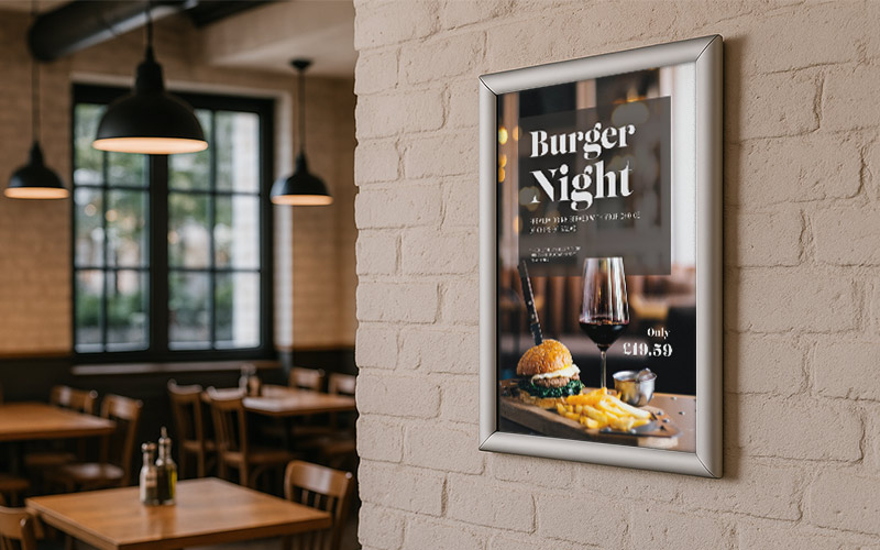 Mitre corner snap frame - simply open all 4 sides of the frame to change the graphic