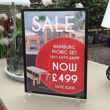 A3 frame displaying POS in furniture department