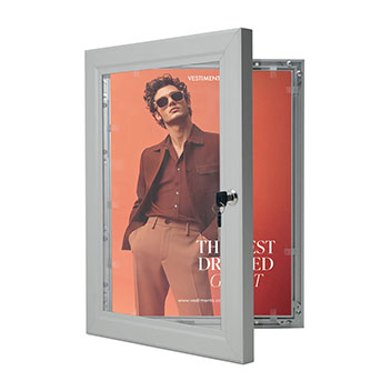 Poster case with hinged lockable door