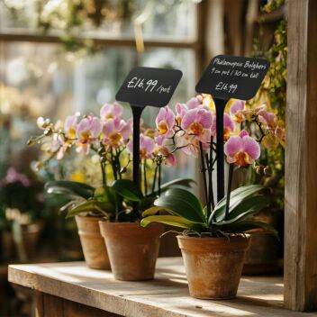 Black chalk stakes for garden retail and florists