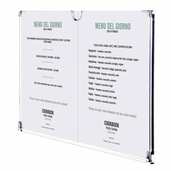 Landscape frameless wall document display holder for menus 