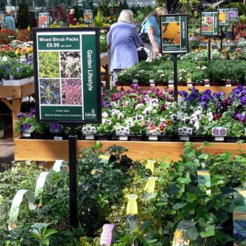 Screwdown stands with A4 slimframes at Bents Garden Centre 
