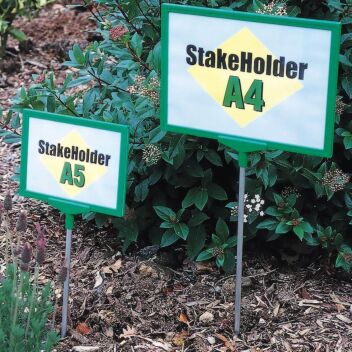 A5 and A4 sign holders on a stake