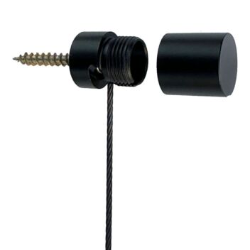 Black wall fixing used to support a cable
