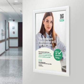 White snap frame in a hospital