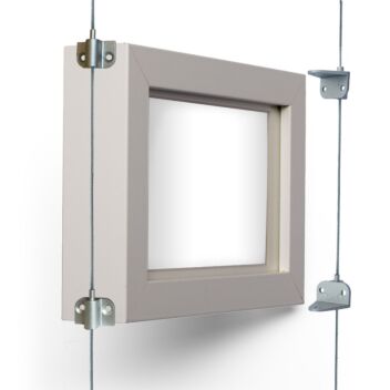 Panels and box frames are securely supported from cables