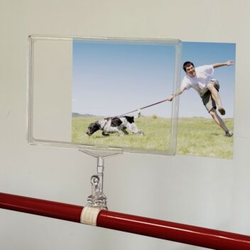 Trigger clamp with clear plastic sign holder