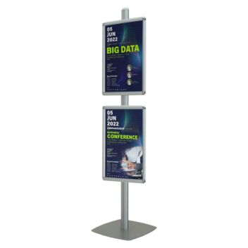 Stand with two A2 posters in frames advertising a conference